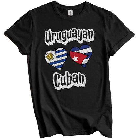 Uruguayan Cuban Flag Heart Combo Uruguay Cuba Distressed T-Shirt
