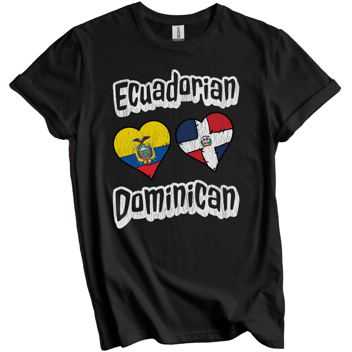 Ecuadorian Dominican Flag Hearts Ecuador Dominican Republic Distressed T-Shirt