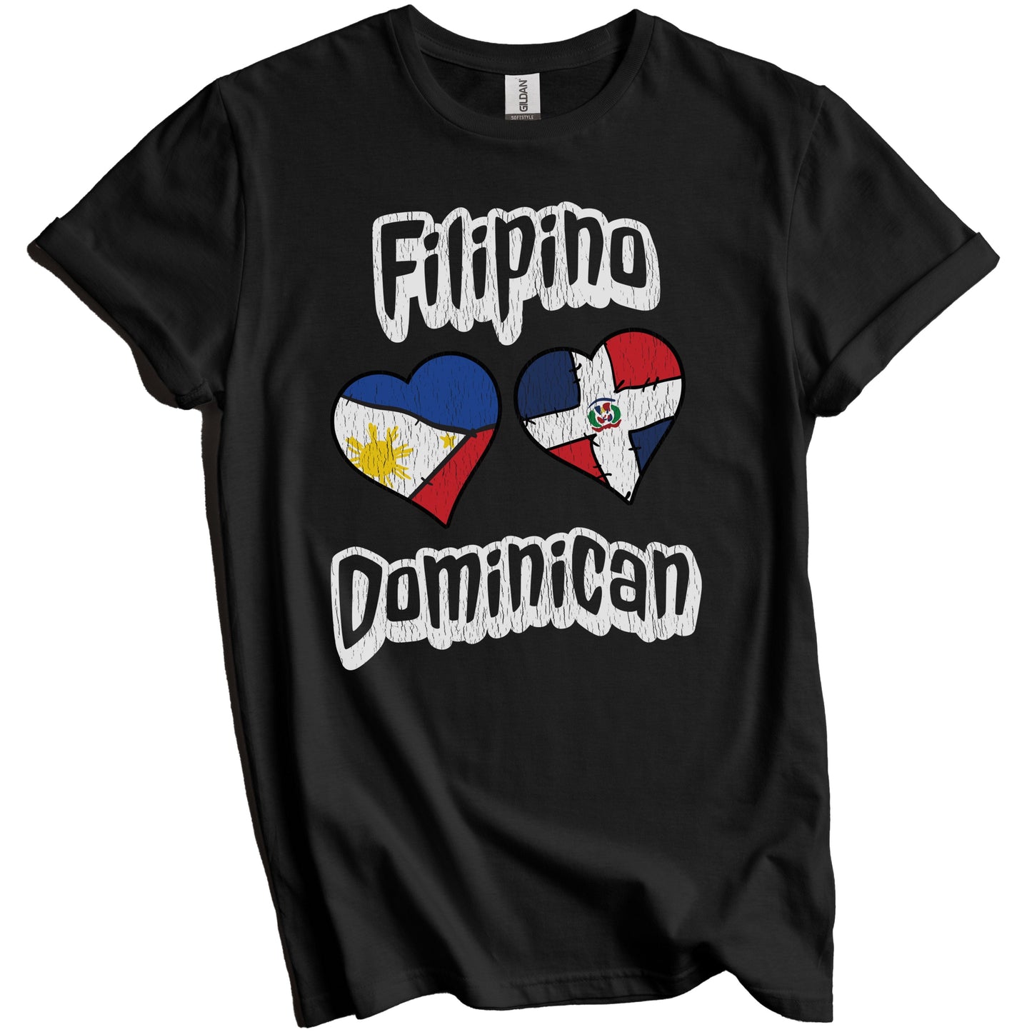 Filipino Dominican Hearts Philippines Dominican Republic Distressed T-Shirt