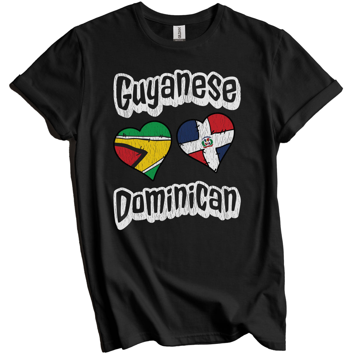 Guyanese Dominican Flag Hearts Guyana Dominican Republic Distressed T-Shirt