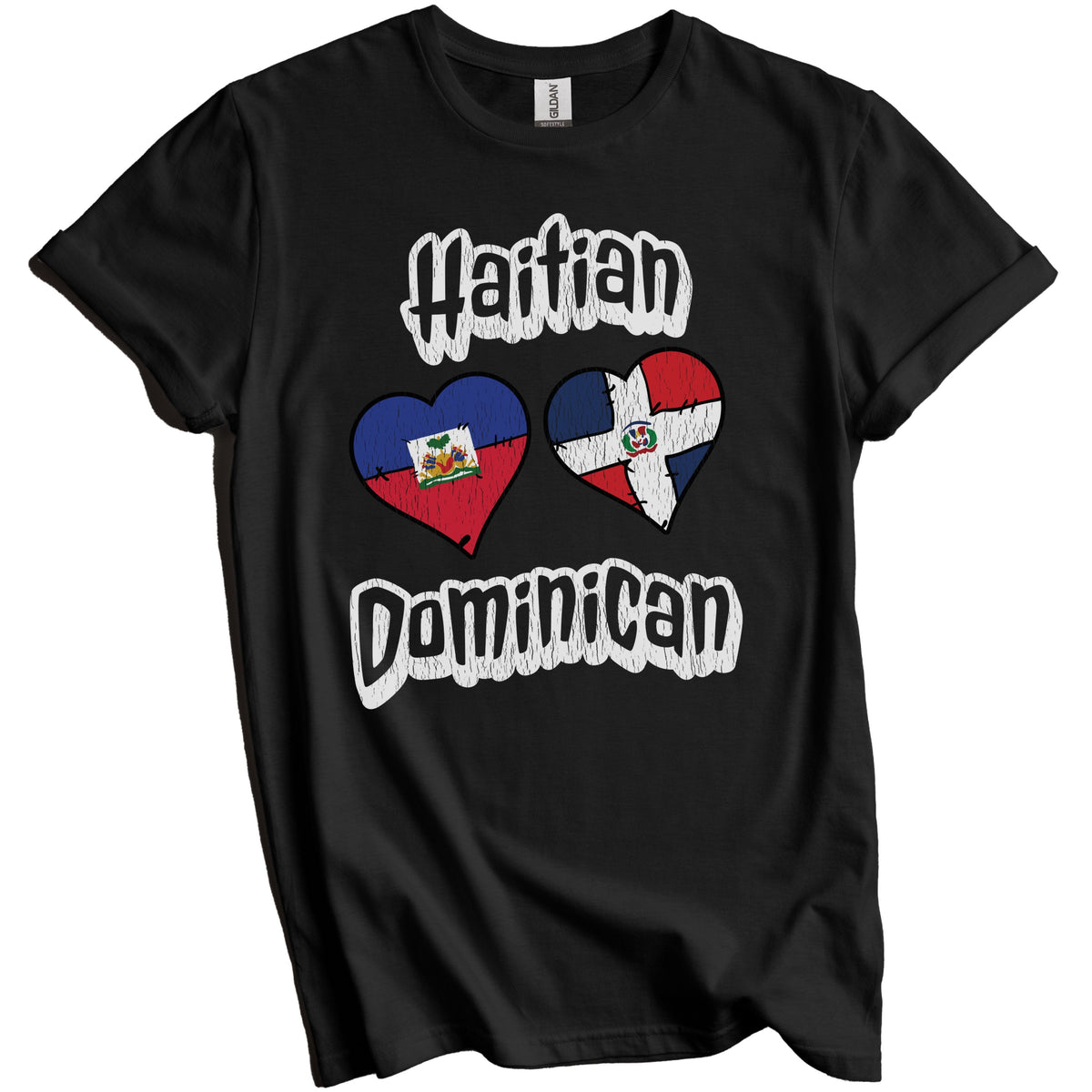 Haitian Dominican Flag Heart Combo Haiti Dominican Republic Distressed T-Shirt