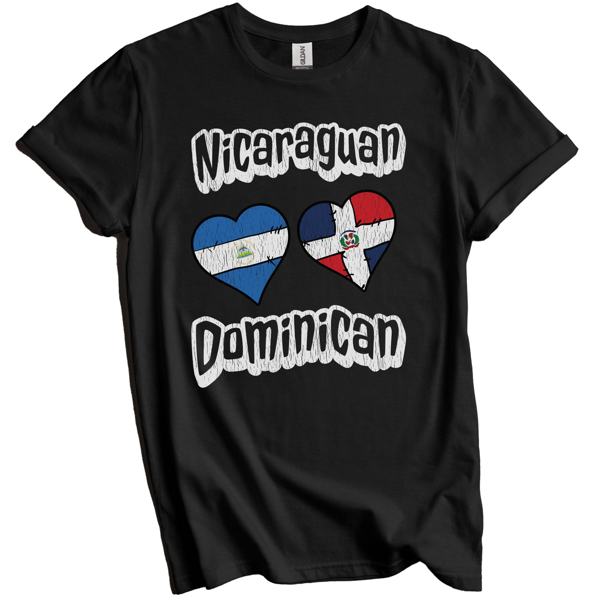 Nicaraguan Dominican Hearts Nicaragua Dominican Republic Distressed T-Shirt