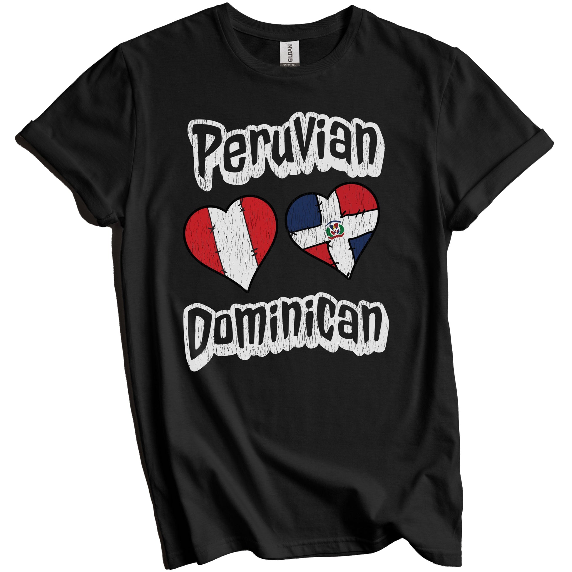 Peruvian Dominican Flag Heart Combo Peru Dominican Republic Distressed T-Shirt