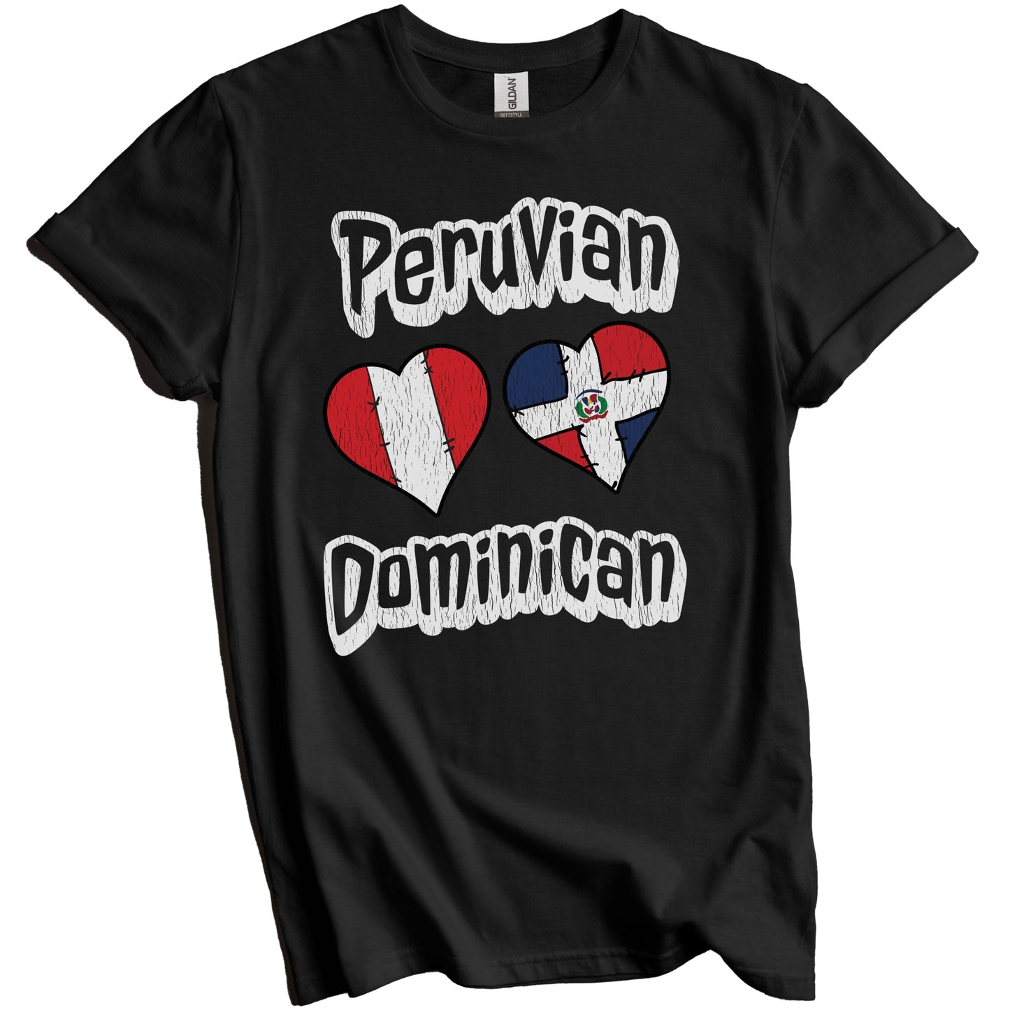 Peruvian Dominican Flag Heart Combo Peru Dominican Republic Distressed T-Shirt