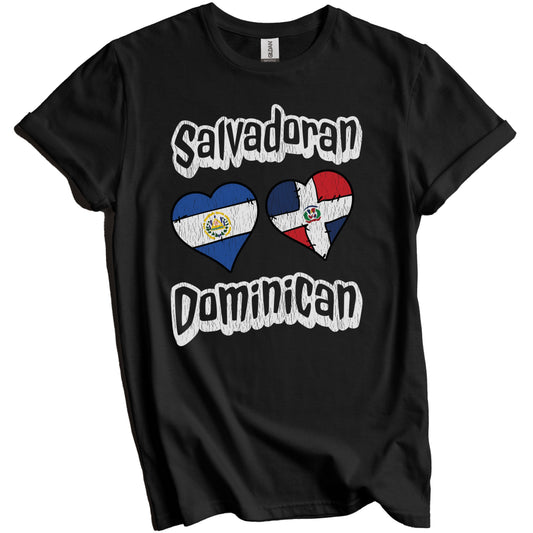 Salvadoran Dominican Hearts El Salvador Dominican Republic Distressed T-Shirt