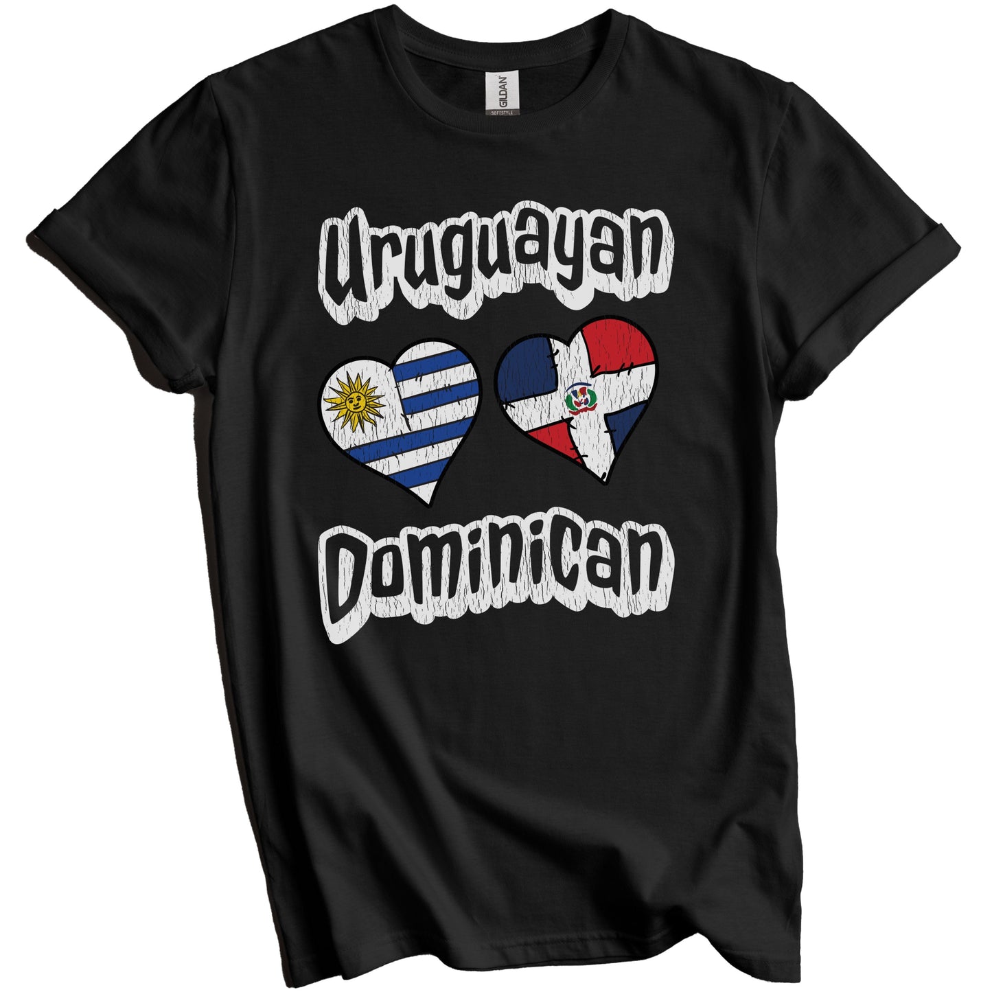 Uruguayan Dominican Flag Hearts Uruguay Dominican Republic Distressed T-Shirt