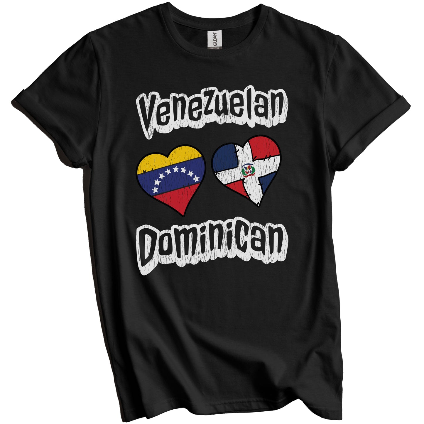 Venezuelan Dominican Hearts Venezuela Dominican Republic Distressed T-Shirt
