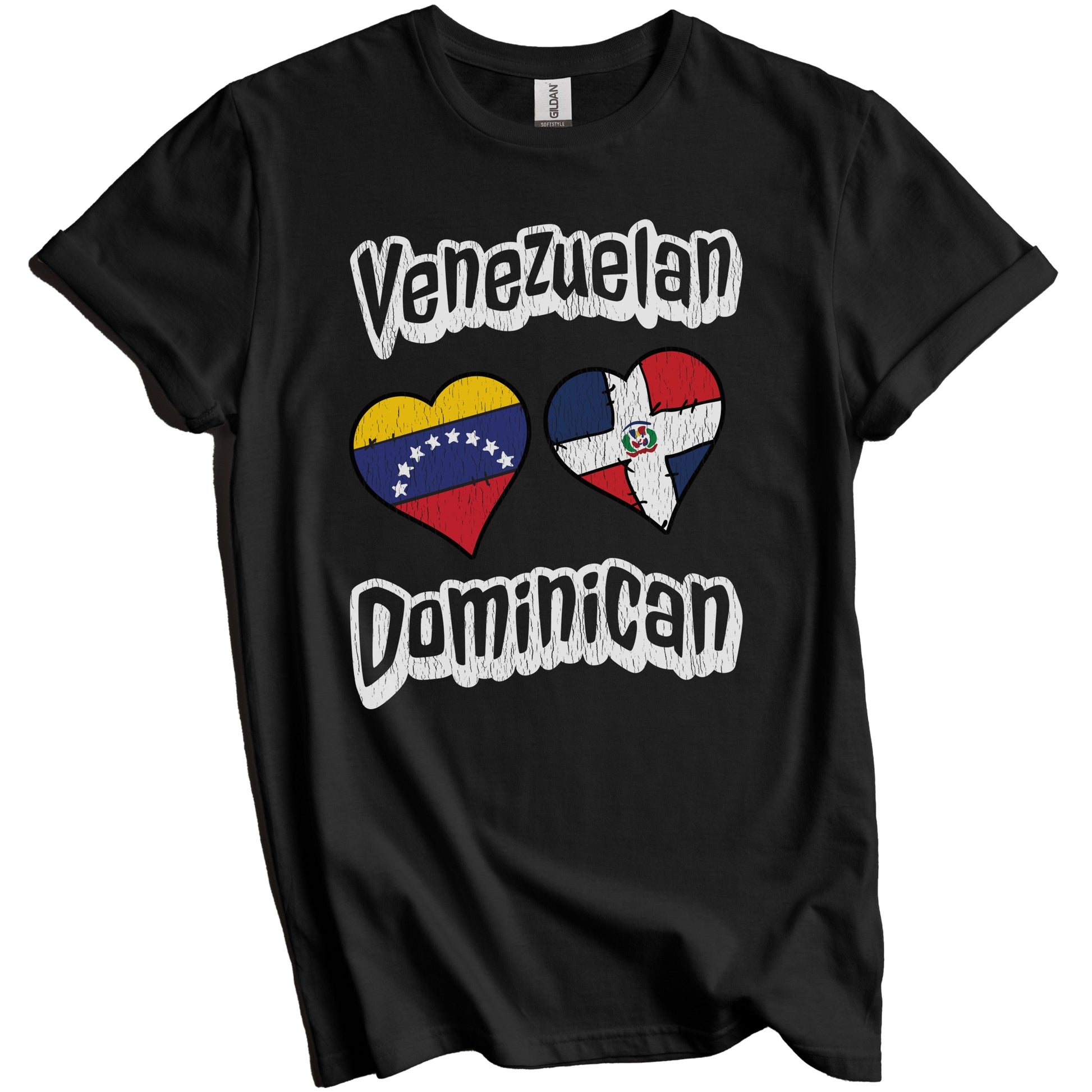 Venezuelan Dominican Hearts Venezuela Dominican Republic Distressed T-Shirt
