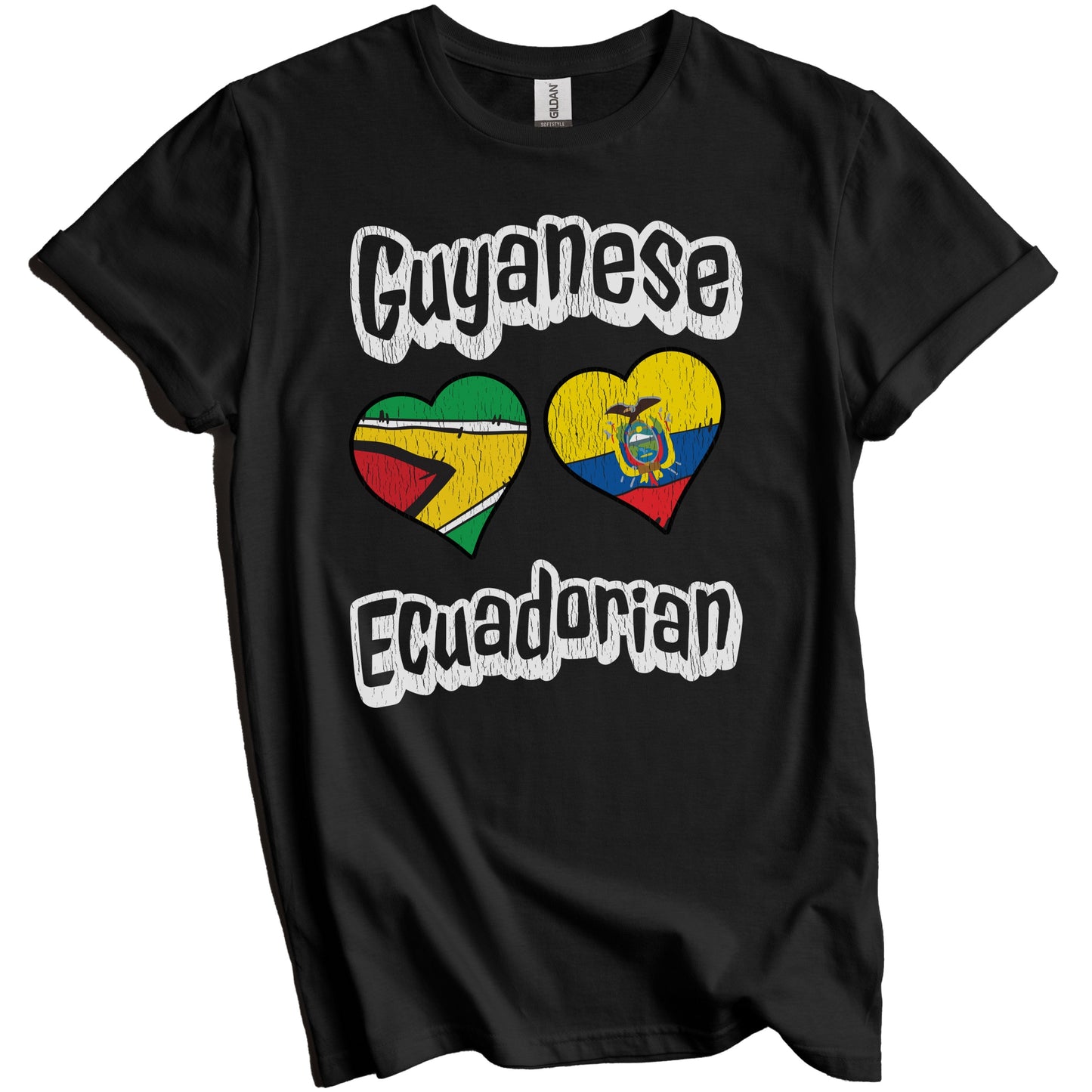 Guyanese Ecuadorian Flag Heart Combo Guyana Ecuador Distressed T-Shirt