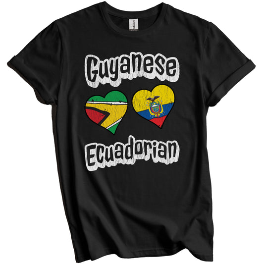 Guyanese Ecuadorian Flag Heart Combo Guyana Ecuador Distressed T-Shirt