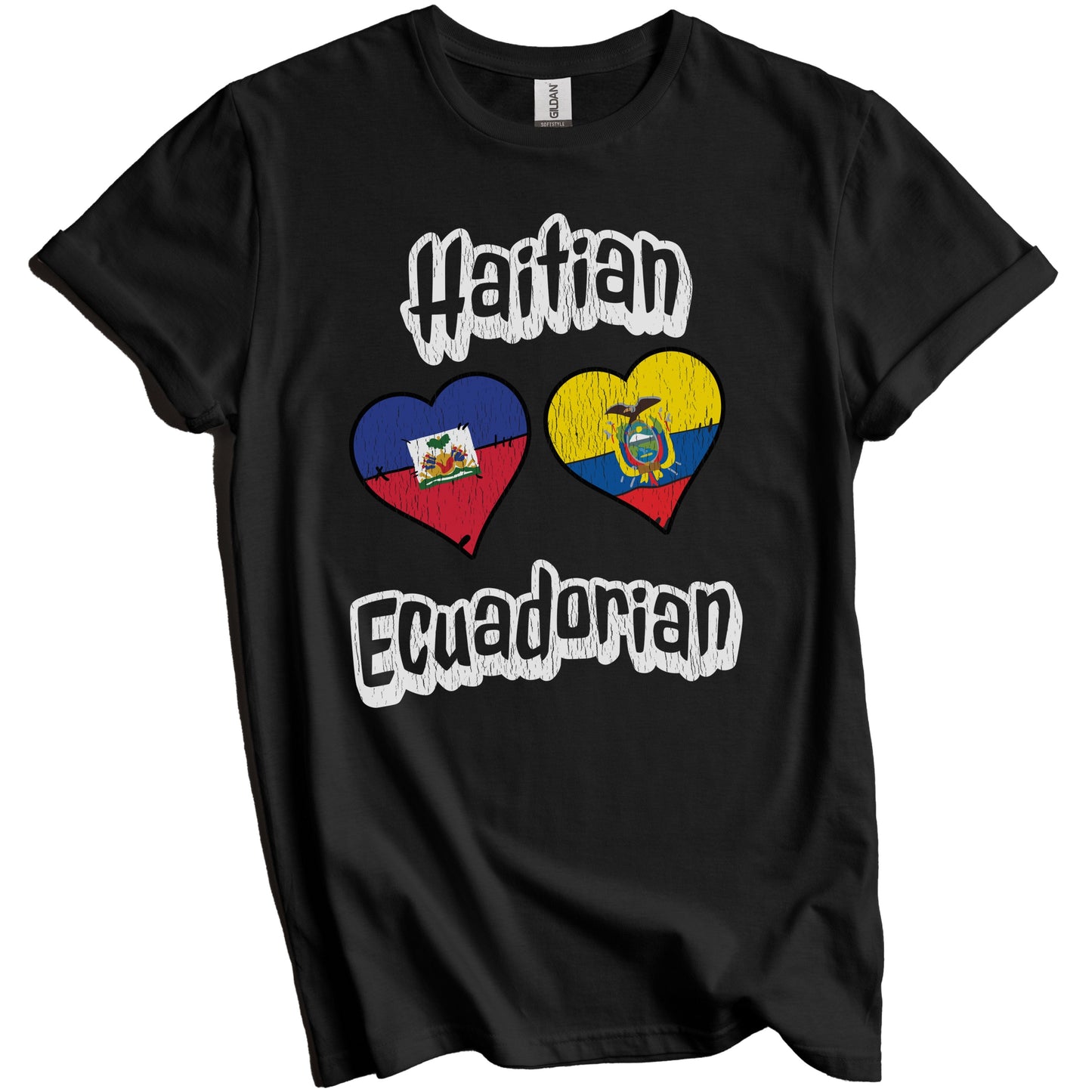 Haitian Ecuadorian Flag Heart Combo Haiti Ecuador Distressed T-Shirt
