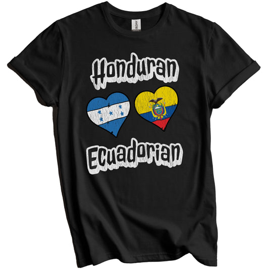 Honduran Ecuadorian Flag Heart Combo Honduras Ecuador Distressed T-Shirt