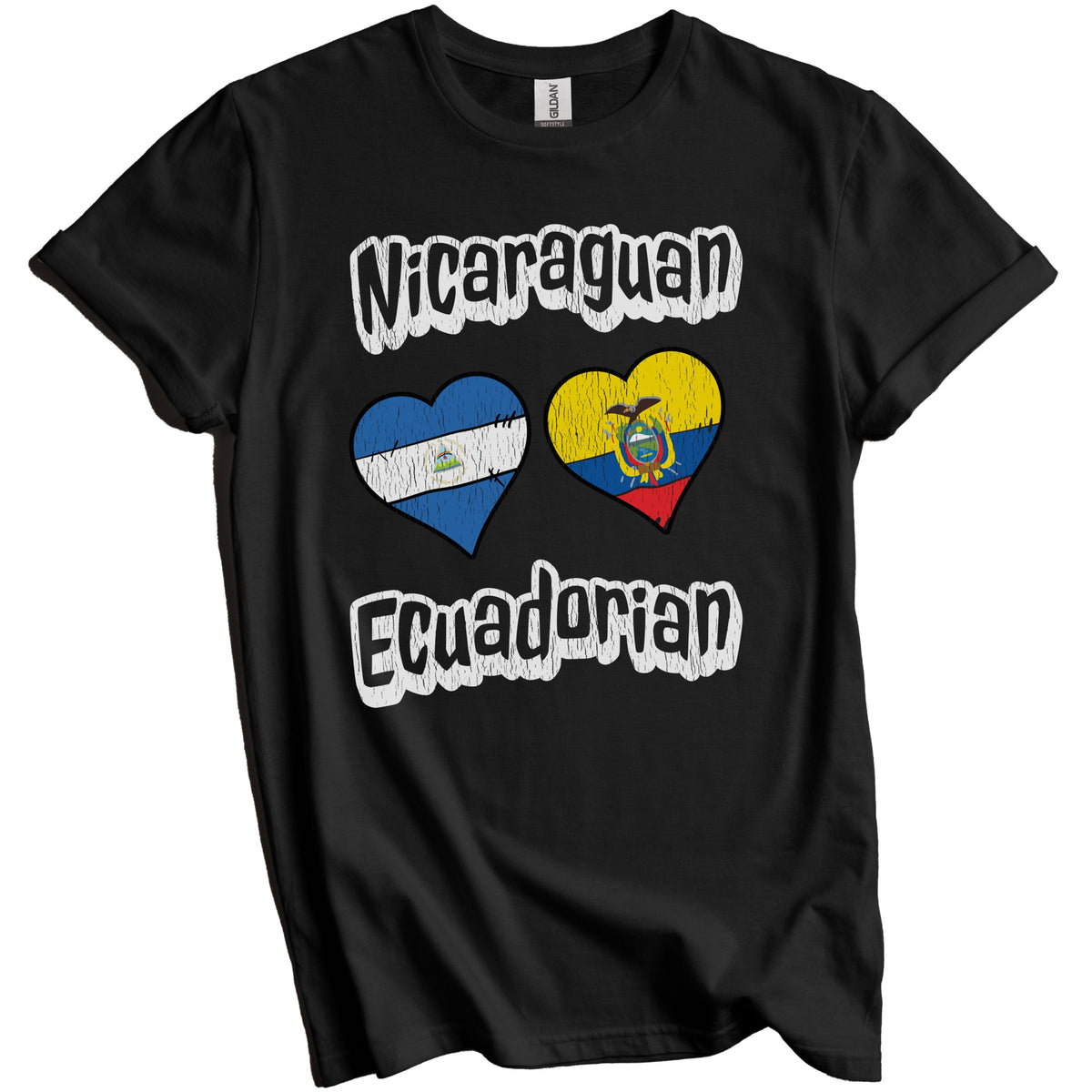 Nicaraguan Ecuadorian Flag Heart Combo Nicaragua Ecuador Distressed T-Shirt