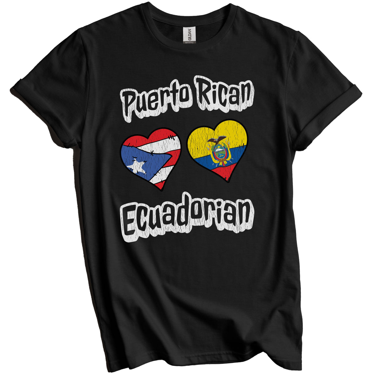 Puerto Rican Ecuadorian Flag Heart Combo Puerto Rico Ecuador Distressed T-Shirt