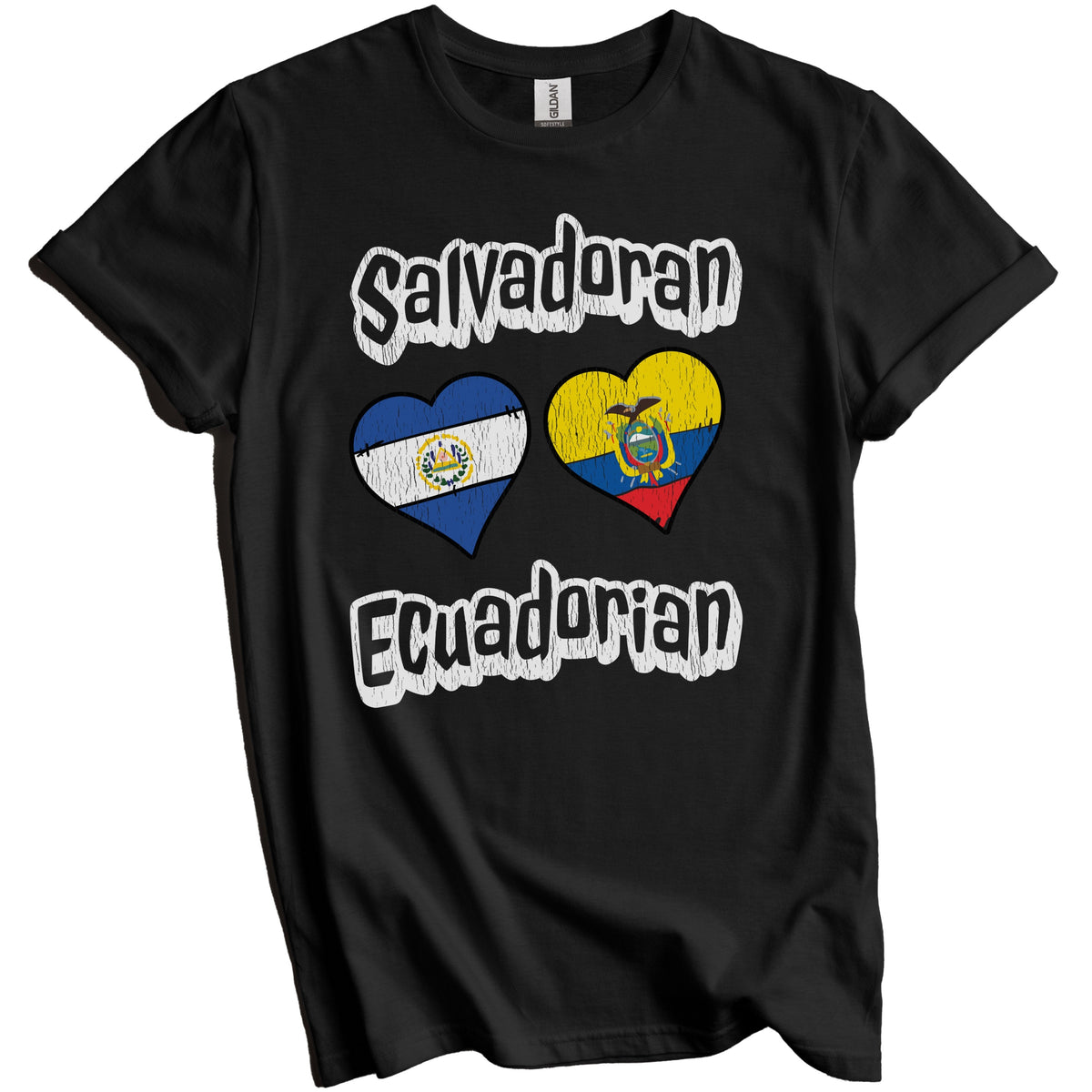 Salvadoran Ecuadorian Flag Heart Combo El Salvador Ecuador Distressed T-Shirt