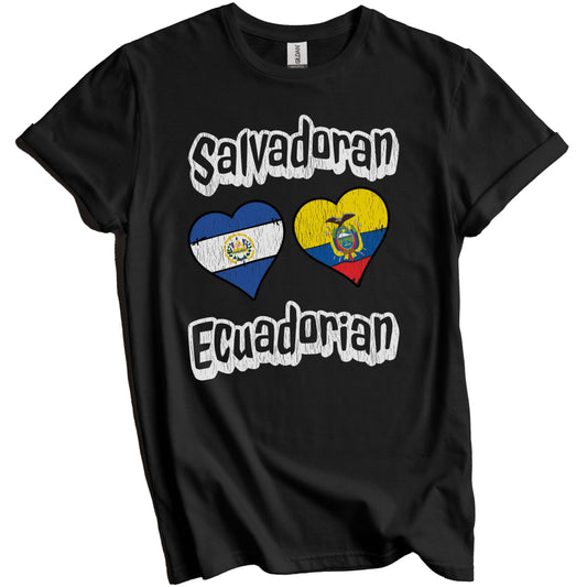 Salvadoran Ecuadorian Flag Heart Combo El Salvador Ecuador Distressed T-Shirt