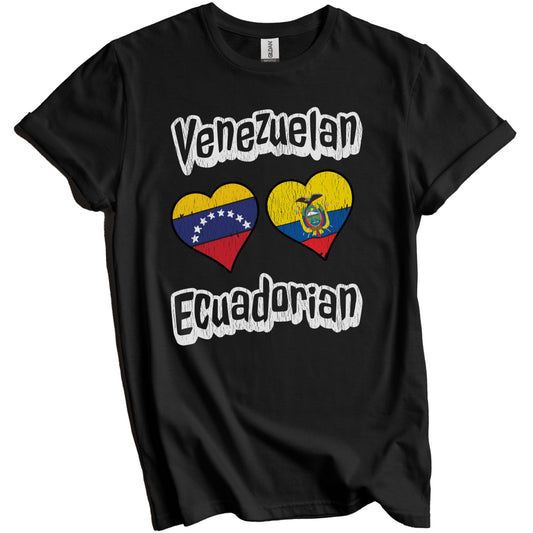 Venezuelan Ecuadorian Flag Heart Combo Venezuela Ecuador Distressed T-Shirt