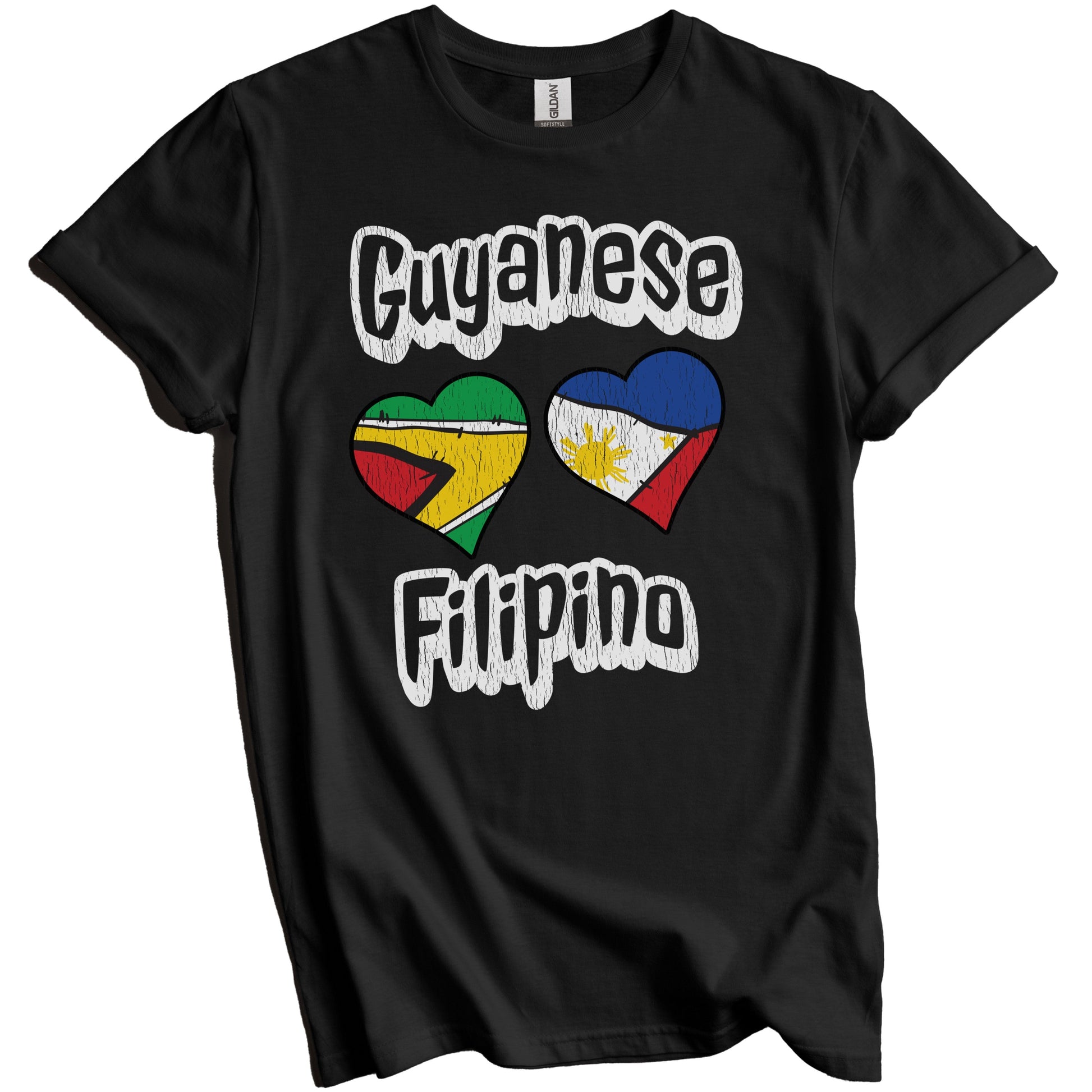 Guyanese Filipino Flag Heart Combo Guyana Philippines Distressed T-Shirt