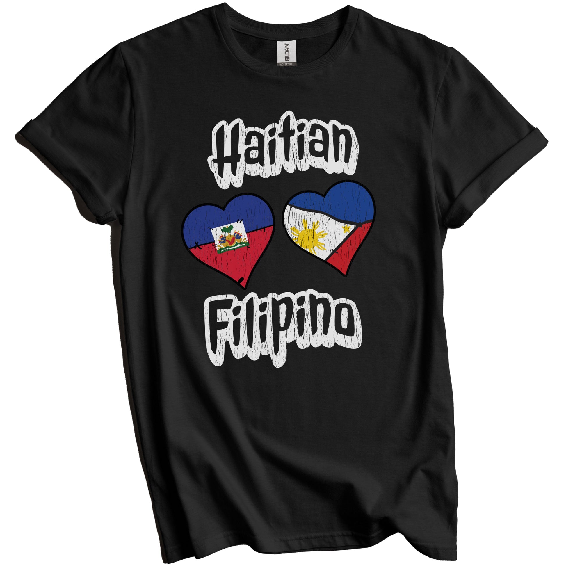Haitian Filipino Flag Heart Combo Haiti Philippines Distressed T-Shirt