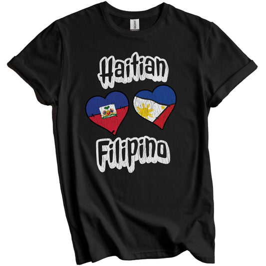 Haitian Filipino Flag Heart Combo Haiti Philippines Distressed T-Shirt