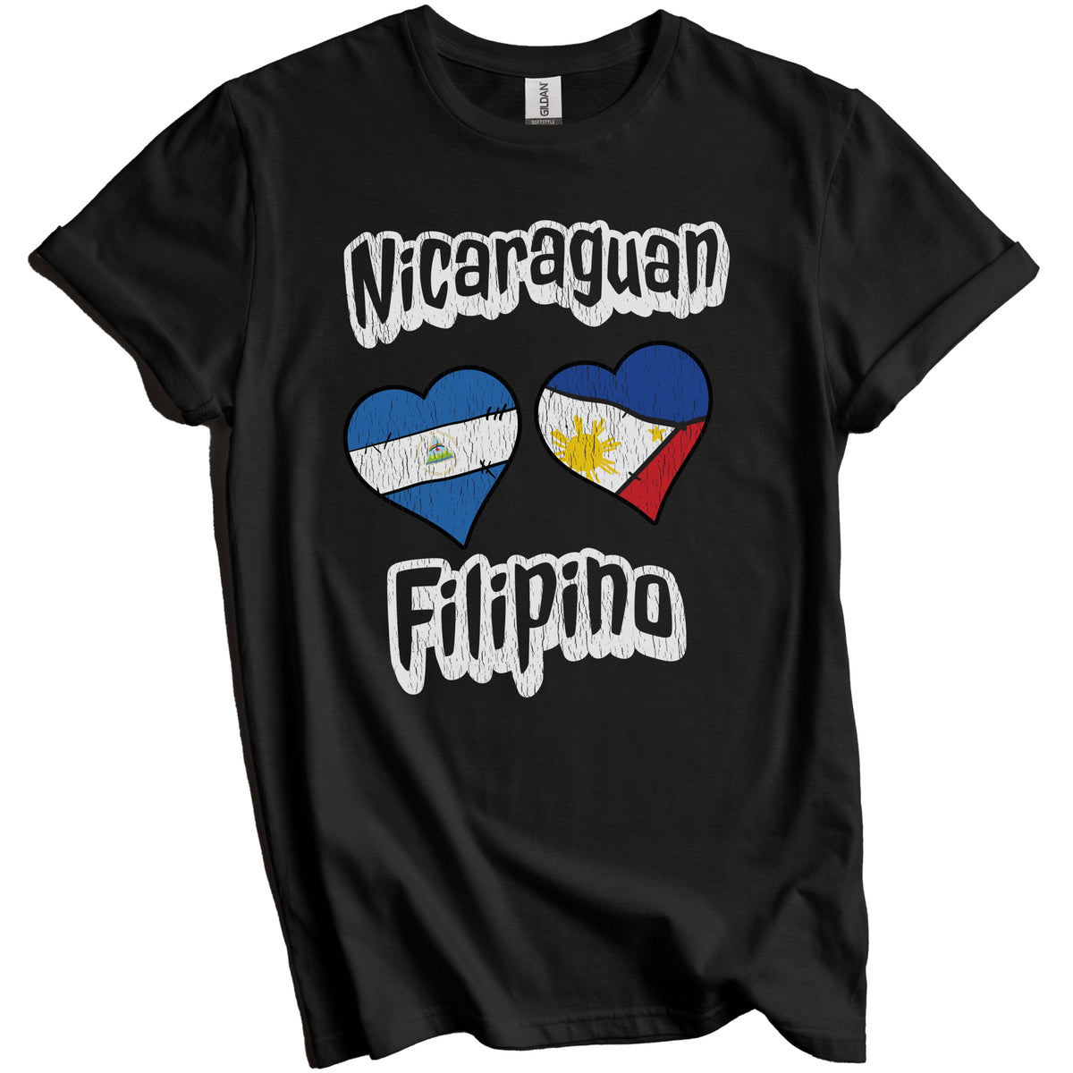 Nicaraguan Filipino Flag Heart Combo Nicaragua Philippines Distressed T-Shirt
