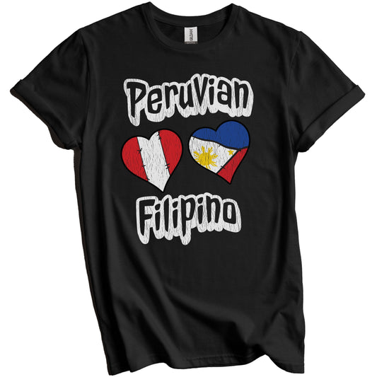 Peruvian Filipino Flag Heart Combo Peru Philippines Distressed T-Shirt