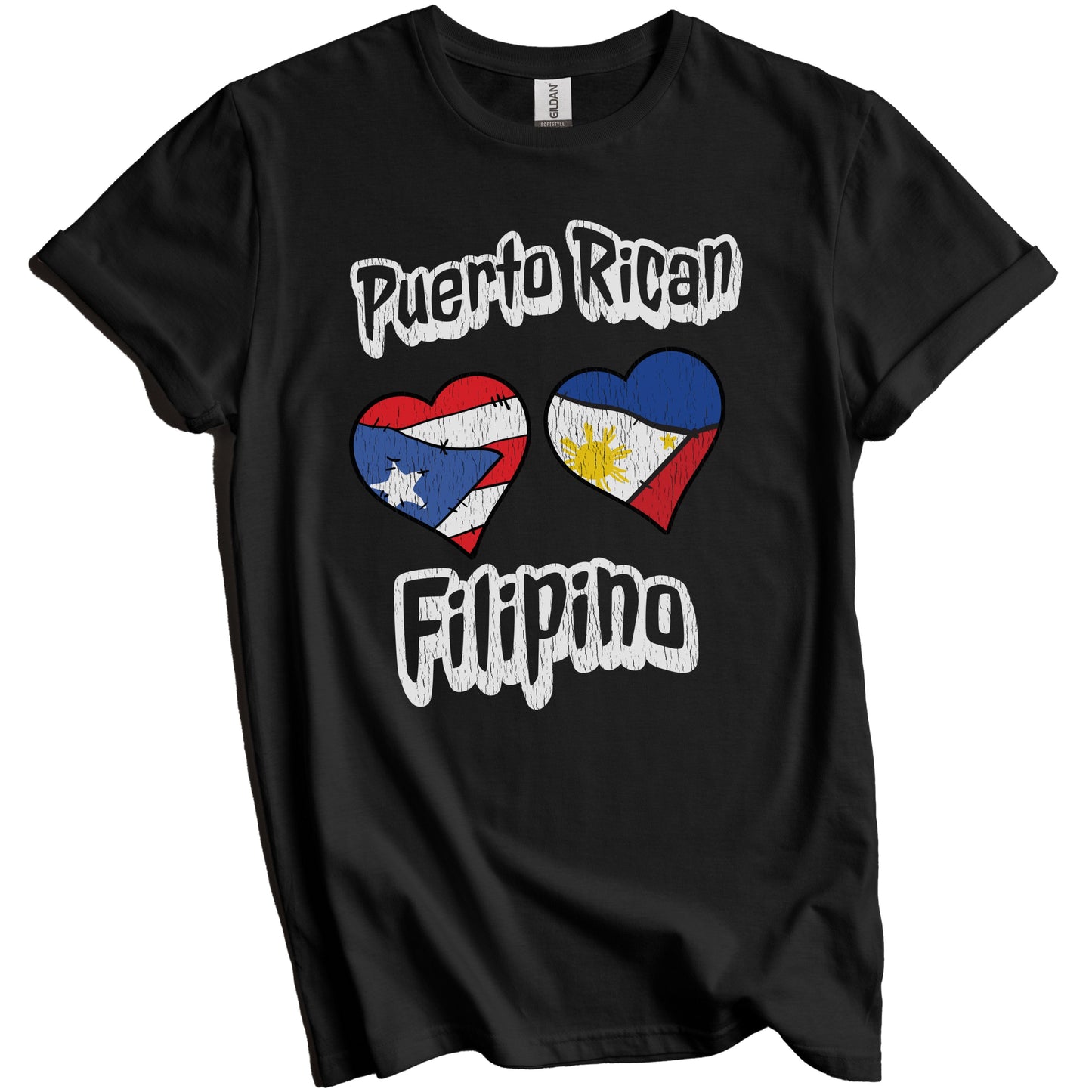 Puerto Rican Filipino Flag Hearts Puerto Rico Philippines Distressed T-Shirt