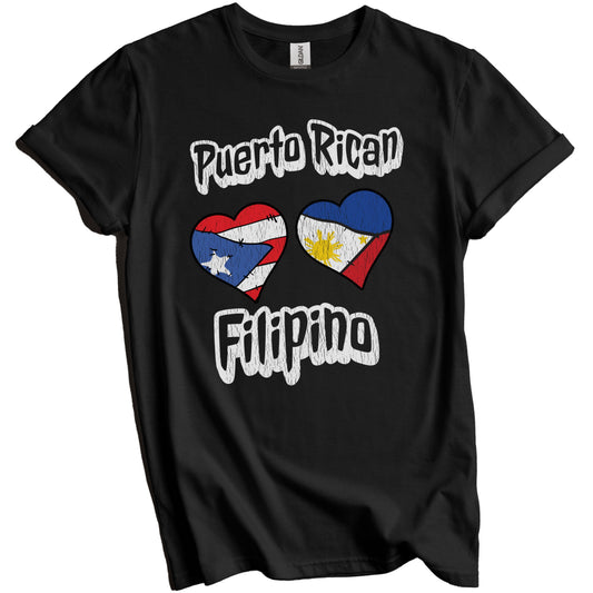 Puerto Rican Filipino Flag Hearts Puerto Rico Philippines Distressed T-Shirt