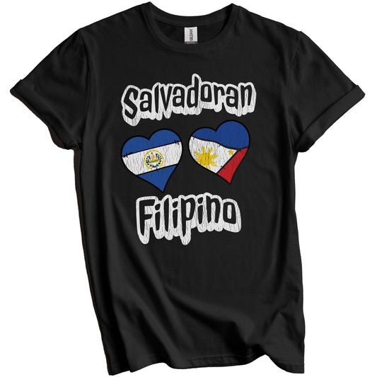 Salvadoran Filipino Flag Heart Combo El Salvador Philippines Distressed T-Shirt