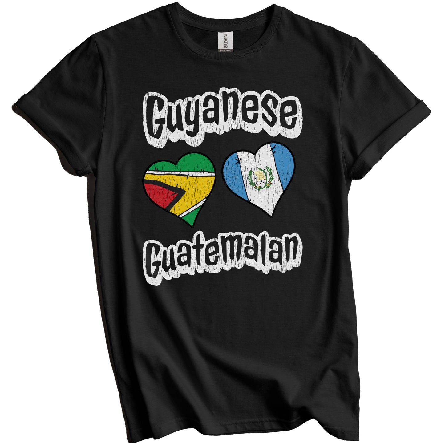 Guyanese Guatemalan Flag Heart Combo Guyana Guatemala Distressed T-Shirt