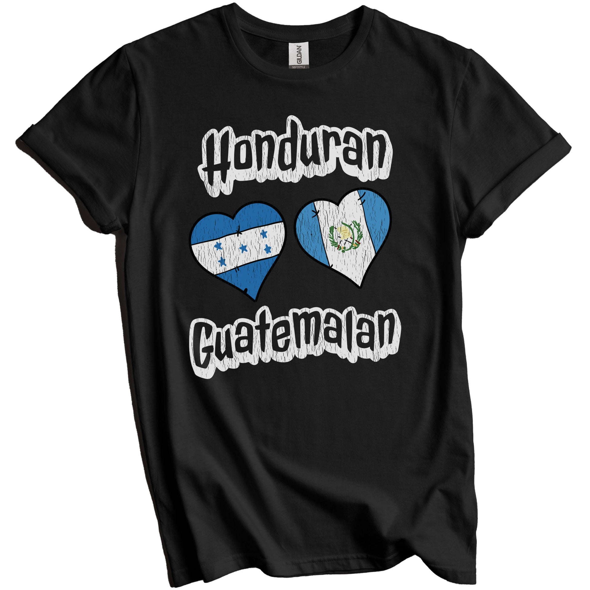 Honduran Guatemalan Flag Heart Combo Honduras Guatemala Distressed T-Shirt