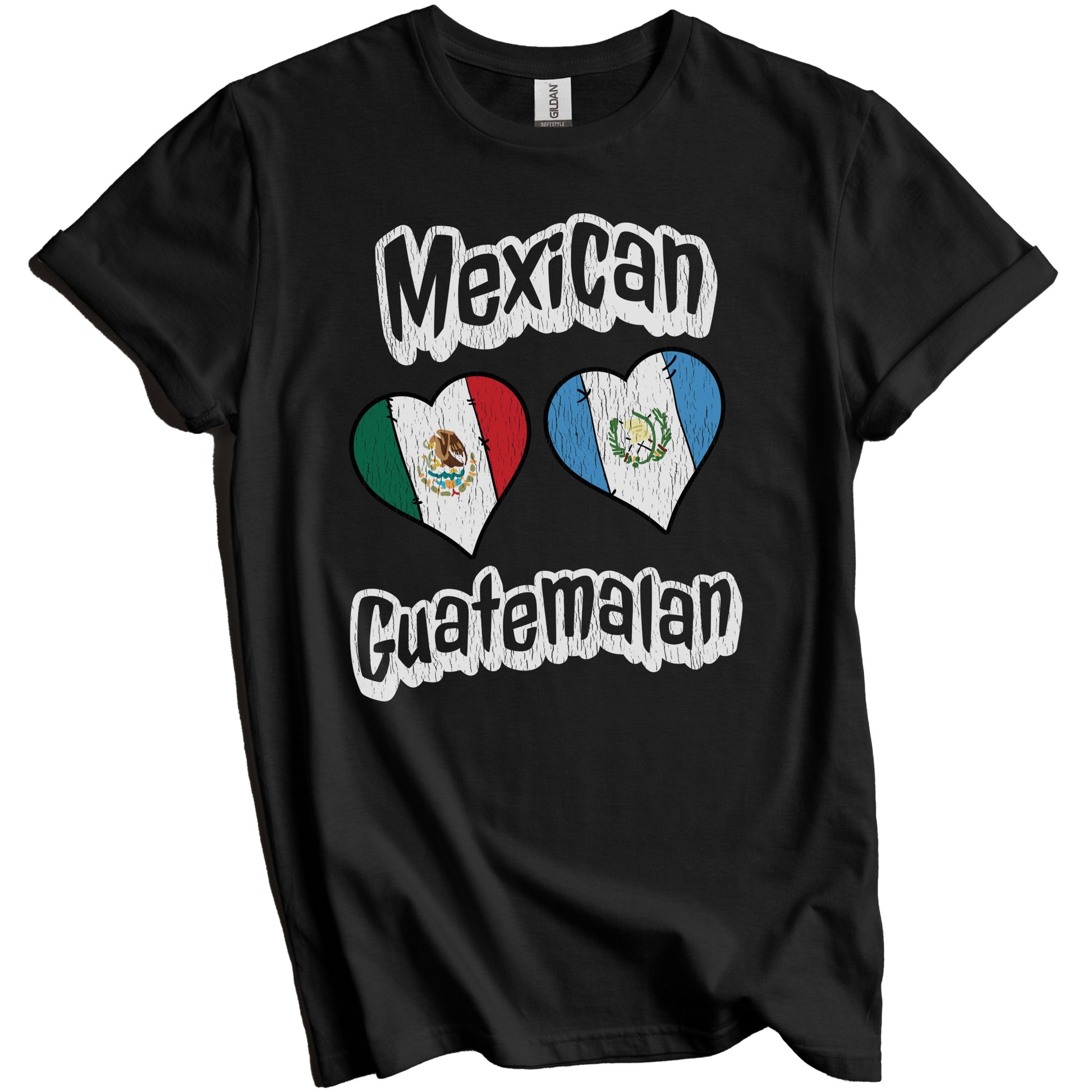 Mexican Guatemalan Flag Heart Combo Mexico Guatemala Distressed T-Shirt