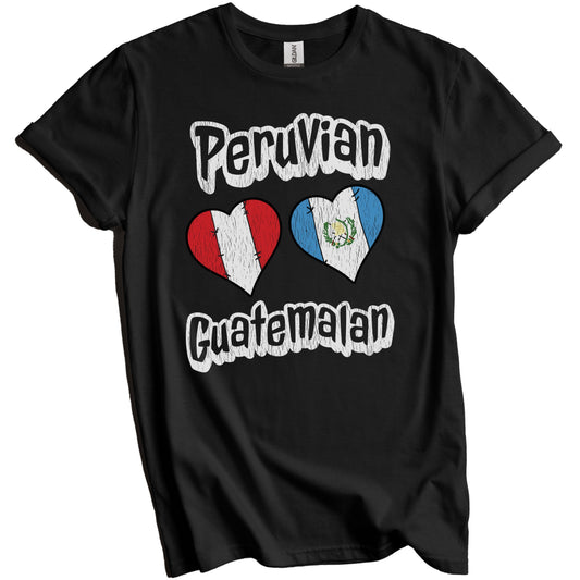 Peruvian Guatemalan Flag Heart Combo Peru Guatemala Distressed T-Shirt