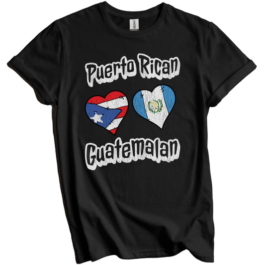 Puerto Rican Guatemalan Flag Hearts Puerto Rico Guatemala Distressed T-Shirt