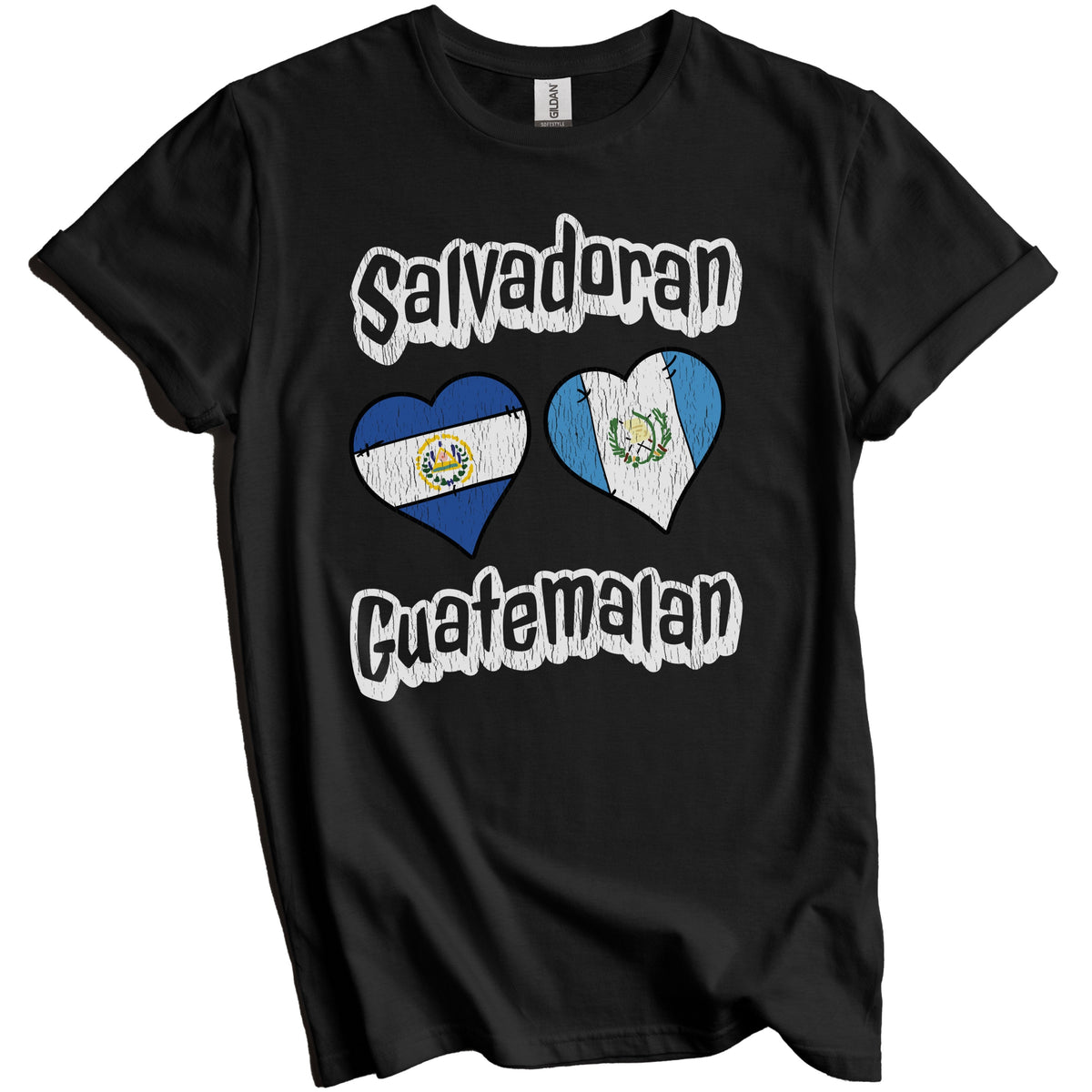 Salvadoran Guatemalan Flag Heart Combo El Salvador Guatemala Distressed T-Shirt