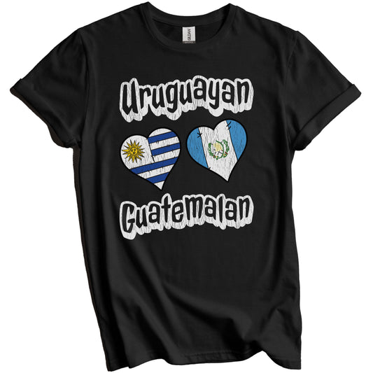 Uruguayan Guatemalan Flag Heart Combo Uruguay Guatemala Distressed T-Shirt