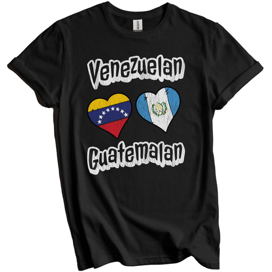 Venezuelan Guatemalan Flag Heart Combo Venezuela Guatemala Distressed T-Shirt