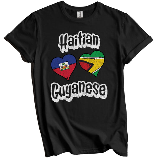 Haitian Guyanese Flag Heart Combo Haiti Guyana Distressed T-Shirt