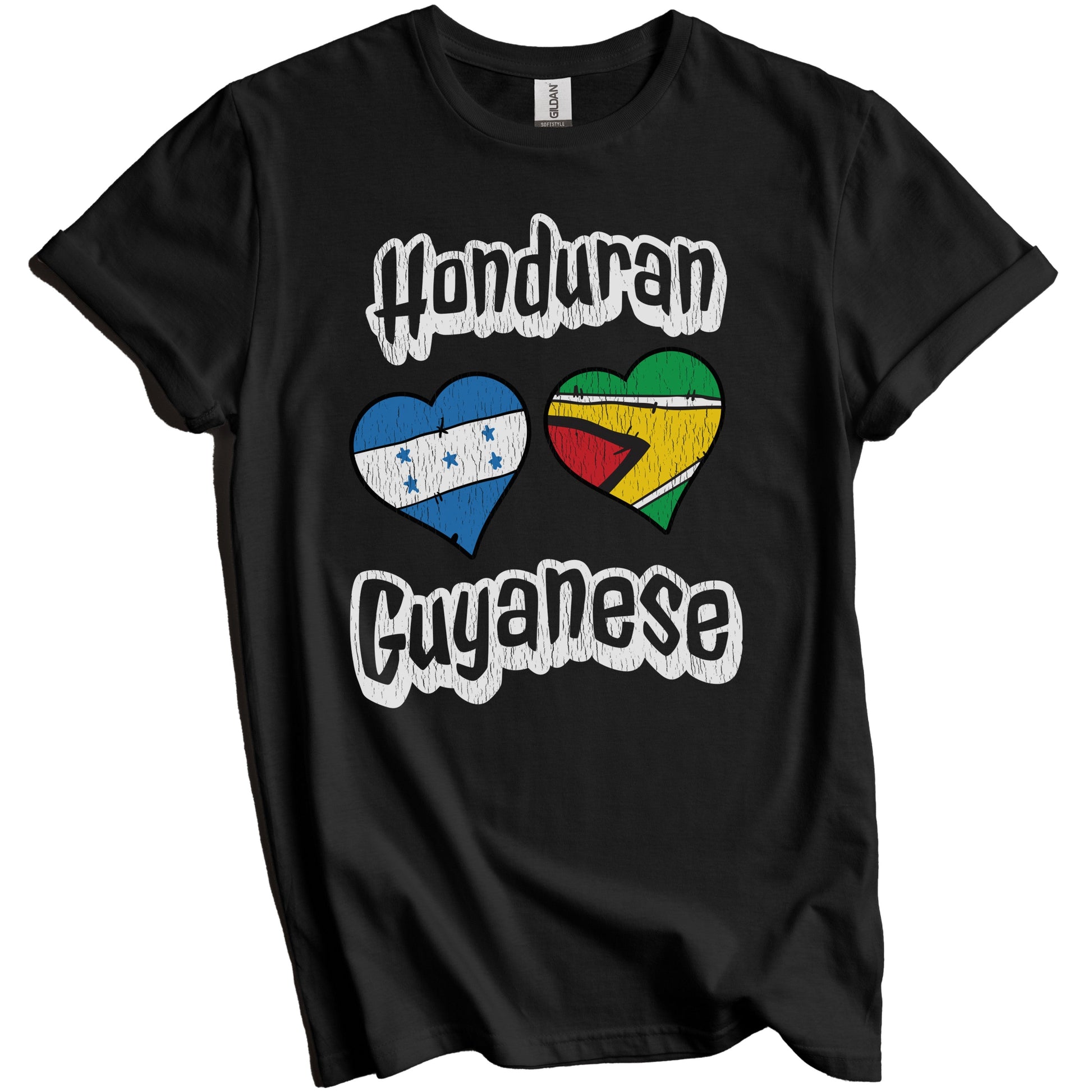 Honduran Guyanese Flag Heart Combo Honduras Guyana Distressed T-Shirt