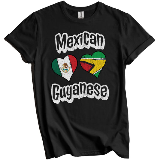 Mexican Guyanese Flag Heart Combo Mexico Guyana Distressed T-Shirt