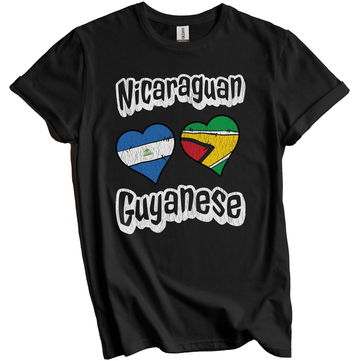 Nicaraguan Guyanese Flag Heart Combo Nicaragua Guyana Distressed T-Shirt