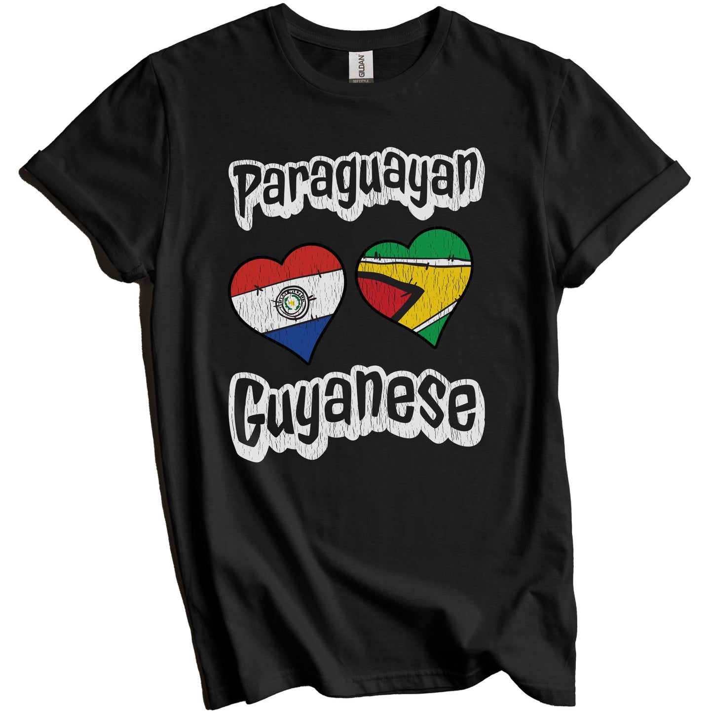 Paraguayan Guyanese Flag Heart Combo Paraguay Guyana Distressed T-Shirt