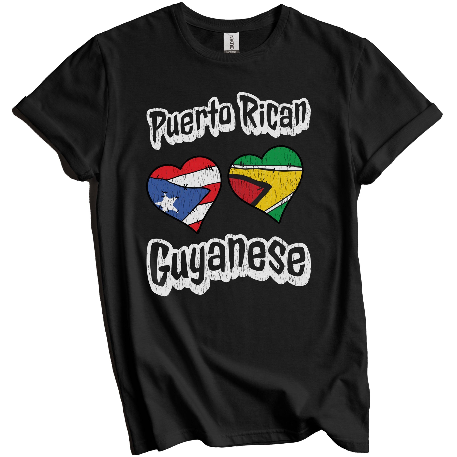 Puerto Rican Guyanese Flag Heart Combo Puerto Rico Guyana Distressed T-Shirt