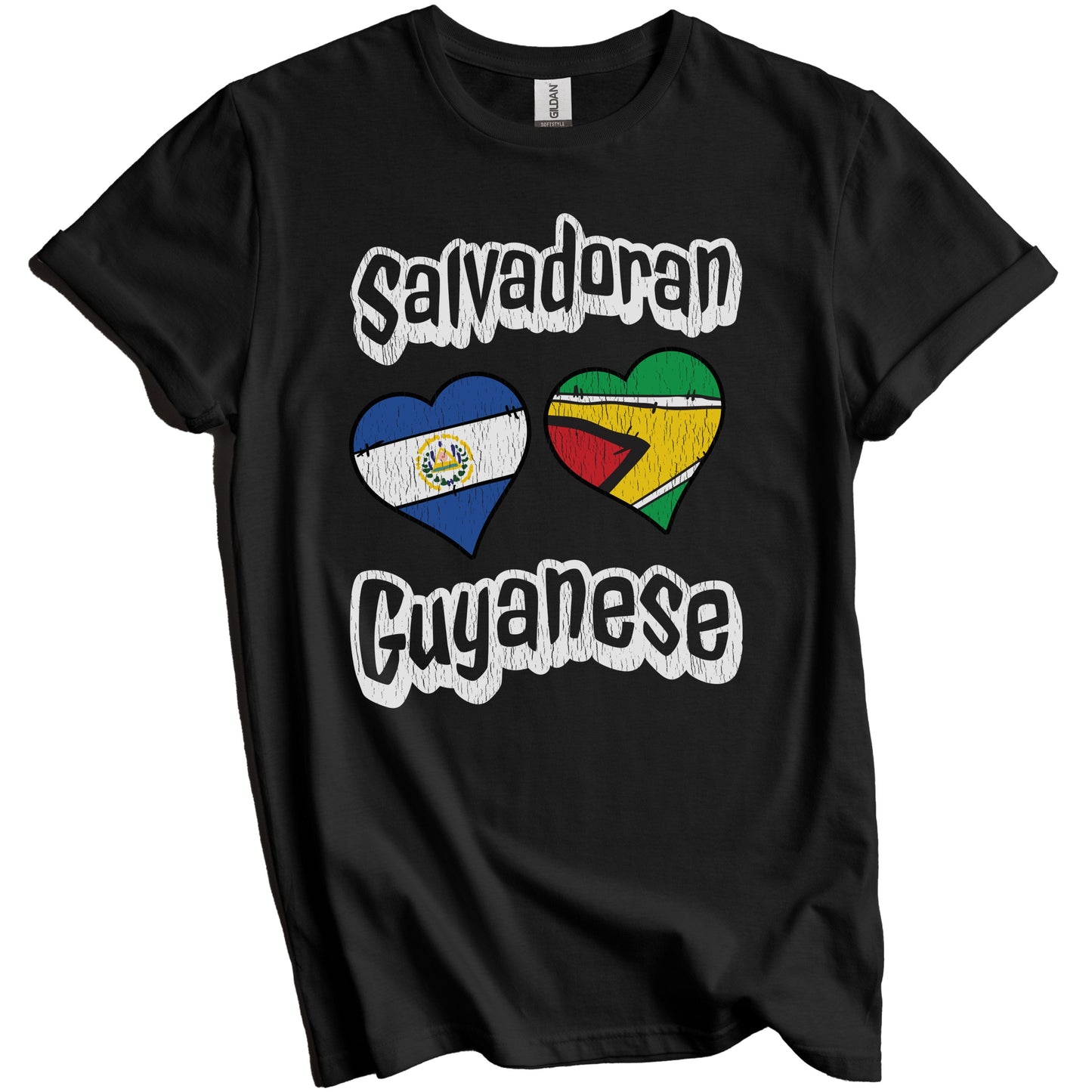 Salvadoran Guyanese Flag Heart Combo El Salvador Guyana Distressed T-Shirt