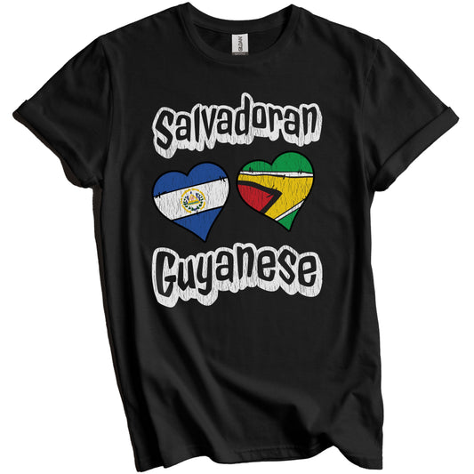 Salvadoran Guyanese Flag Heart Combo El Salvador Guyana Distressed T-Shirt