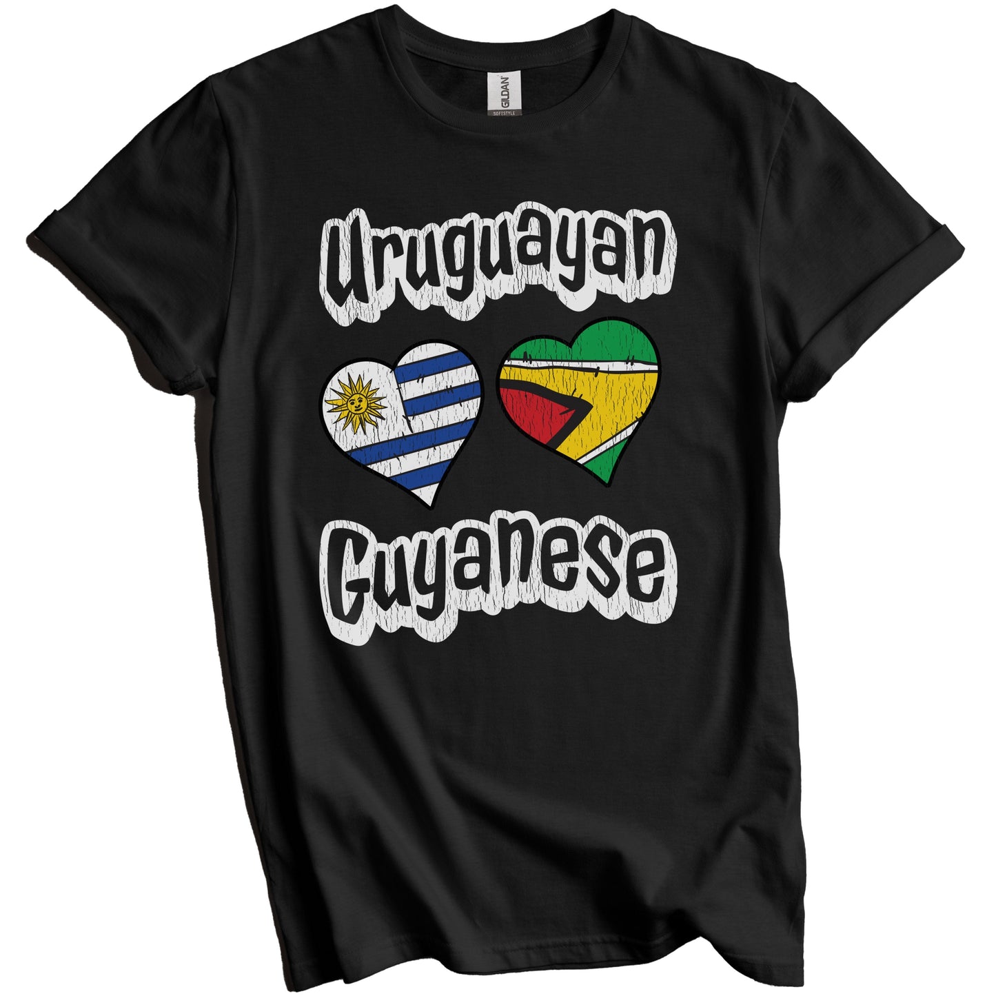 Uruguayan Guyanese Flag Heart Combo Uruguay Guyana Distressed T-Shirt