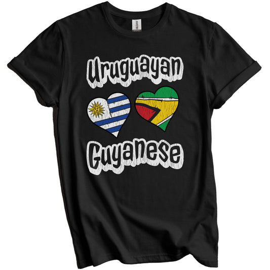 Uruguayan Guyanese Flag Heart Combo Uruguay Guyana Distressed T-Shirt