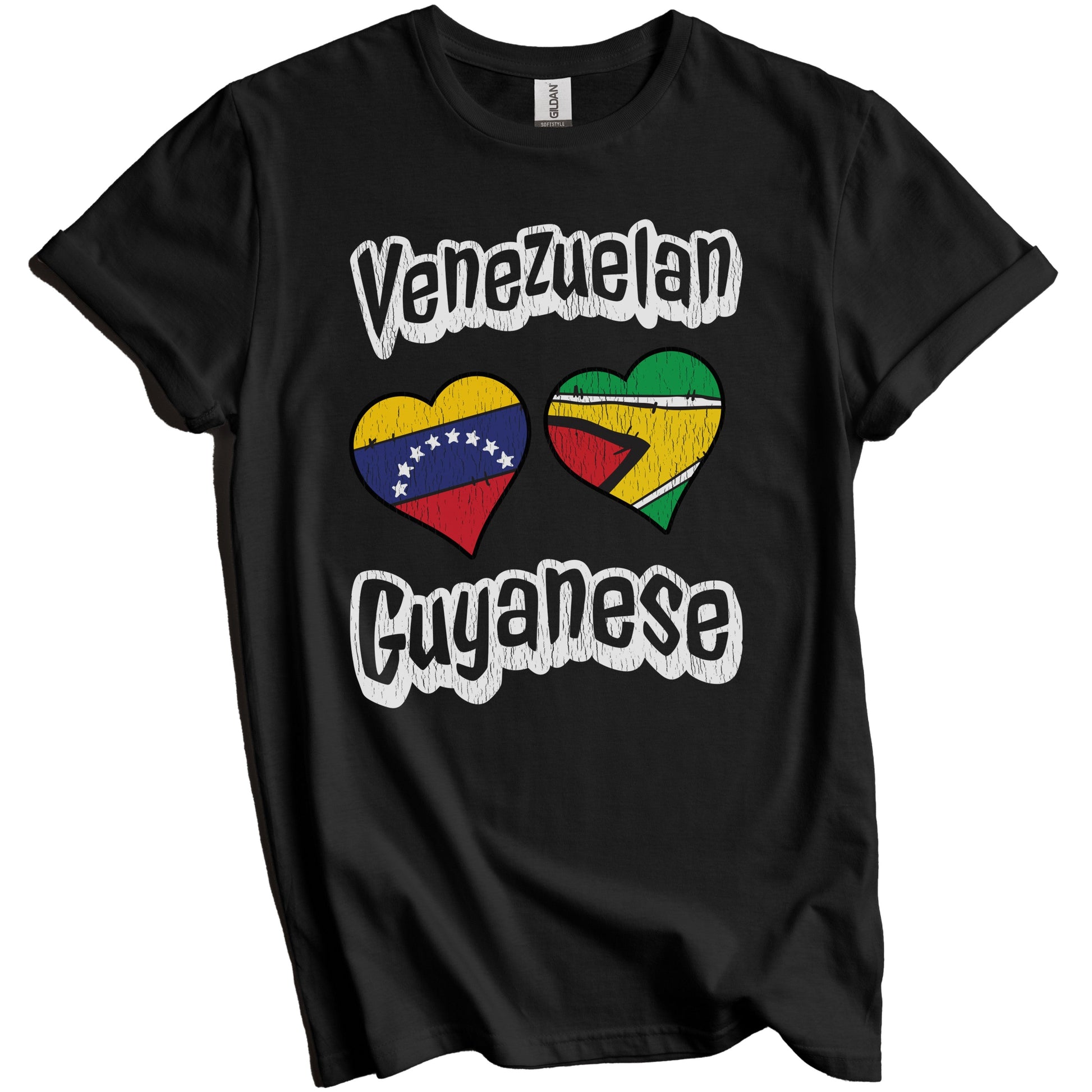 Venezuelan Guyanese Flag Heart Combo Venezuela Guyana Distressed T-Shirt
