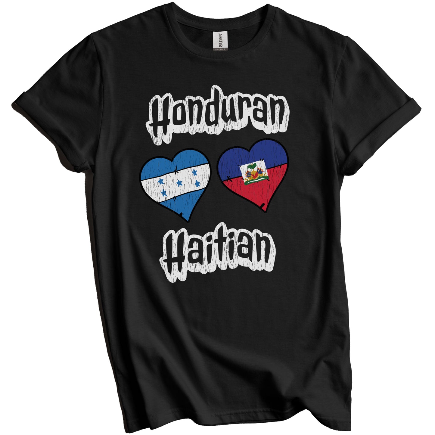 Honduran Haitian Flag Heart Combo Honduras Haiti Distressed T-Shirt