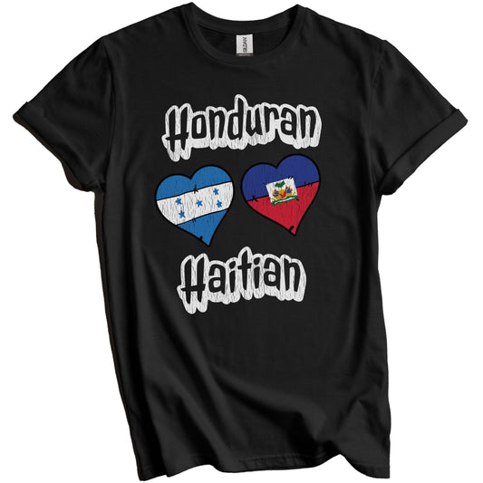 Honduran Haitian Flag Heart Combo Honduras Haiti Distressed T-Shirt